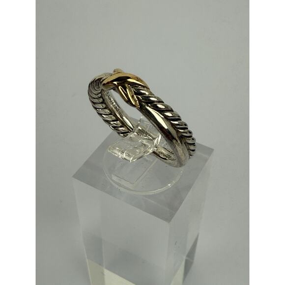 David Yurman Petite X Ring 4mm Steerling Silver & 18K Gold - Picture 5 of 7